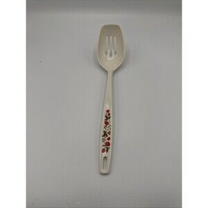 Vintage Foley Hard Plastic Slotted Spoon Strainer Summer Strawberries Flowers